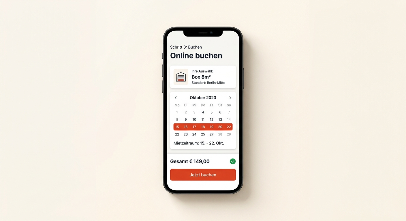 Kubora-App: Lagerbox mit Zeitraum auswählen und online buchen